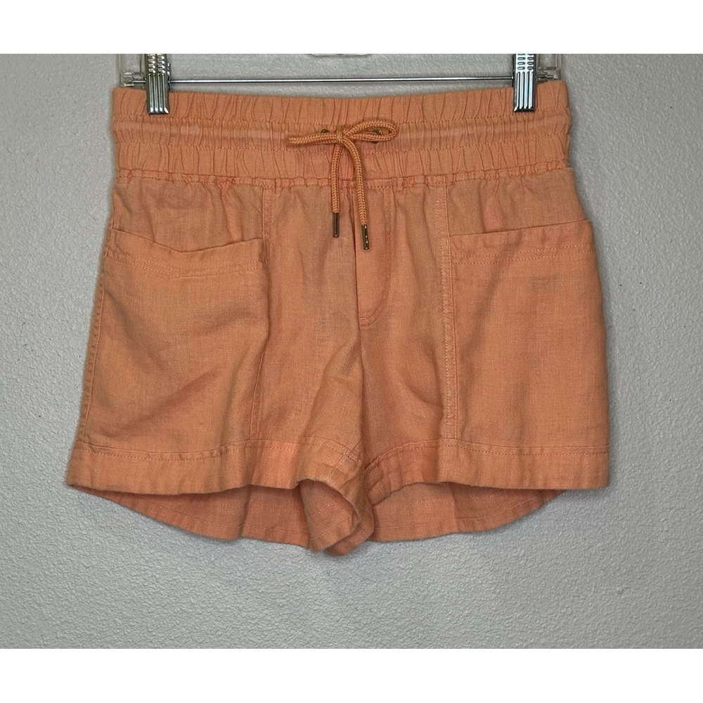 Athleta Cabo Linen Shorts Womens Sz 2 Orange‎ Elastic Drawstring Waist 4" Inseam